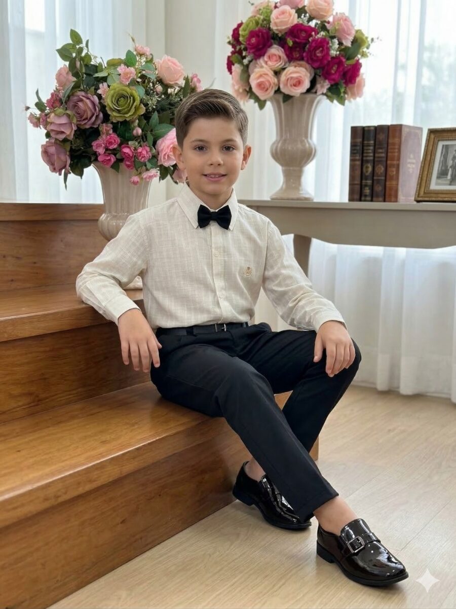 Conjunto Social Infantil Miss Cherry Henrique Bege e Preto