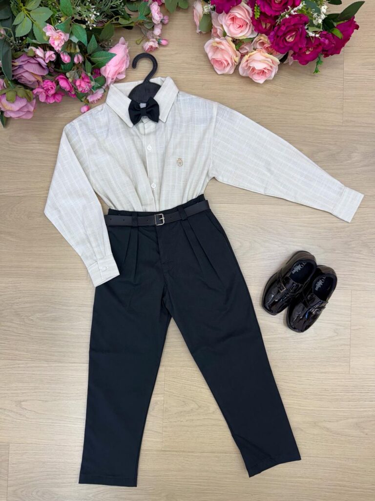 Conjunto Social Infantil Miss Cherry Henrique Bege e Preto