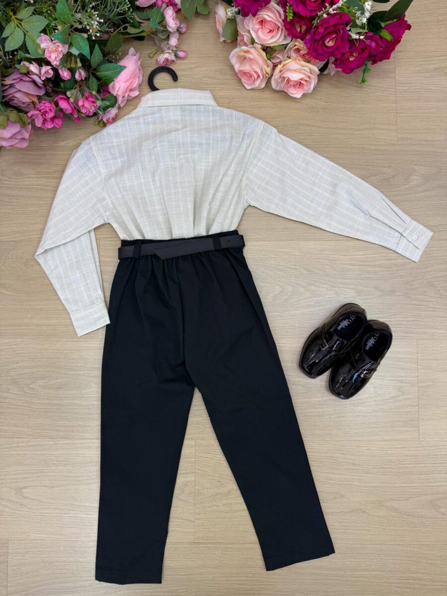 Conjunto Social Infantil Miss Cherry Henrique Bege e Preto