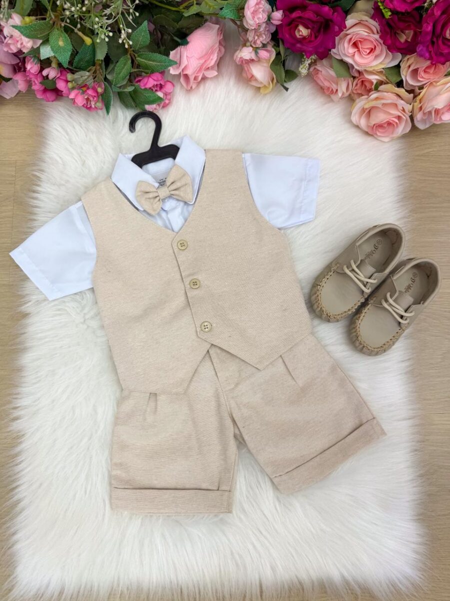 Conjunto Social Infantil Miss Cherry Leandro Colete Linho