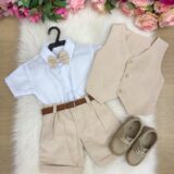 Conjunto Social Infantil Miss Cherry Leandro Colete Linho
