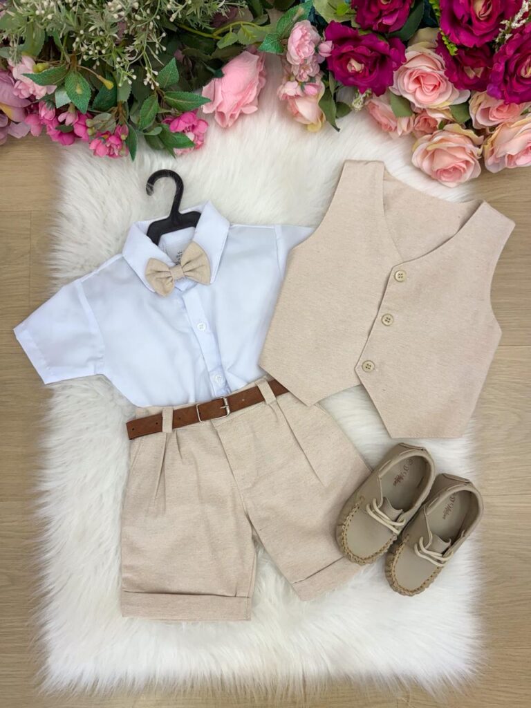 Conjunto Social Infantil Miss Cherry Leandro Colete Linho