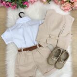 Conjunto Social Infantil Miss Cherry Leandro Colete Linho