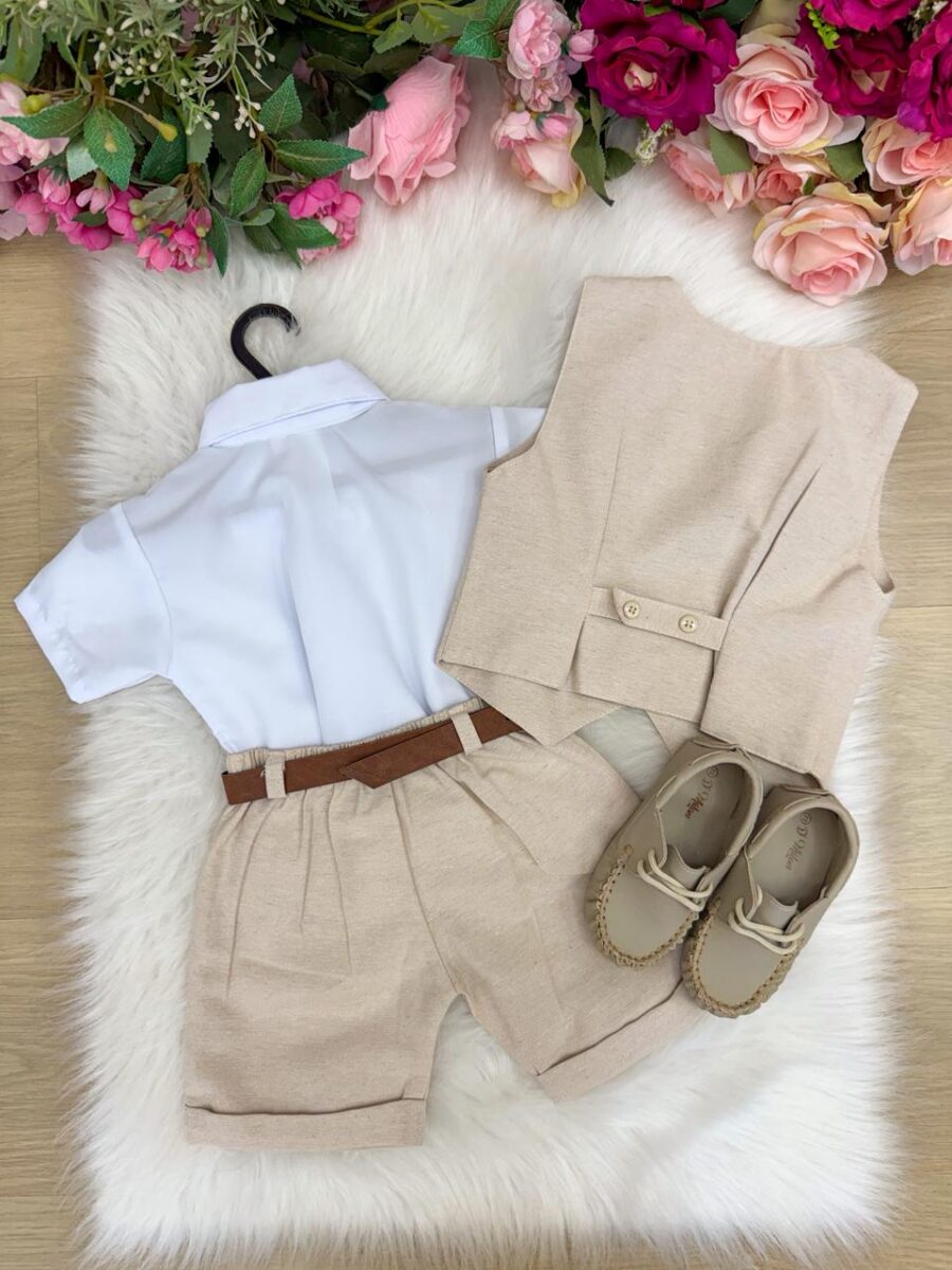 Conjunto Social Infantil Miss Cherry Leandro Colete Linho