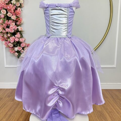 Fantasia Infantil Princesa com Luvas Cetim Helanca e Tule