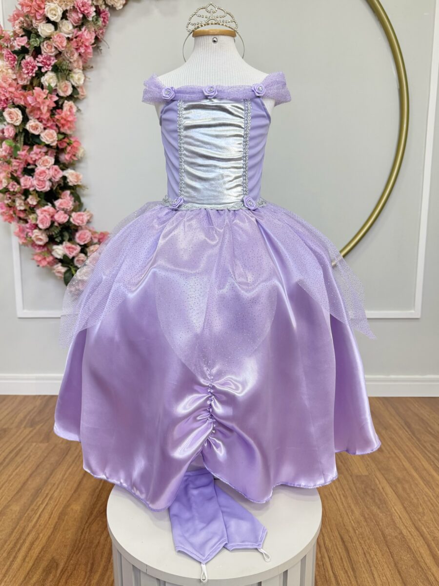 Fantasia Infantil Princesa com Luvas Cetim Helanca e Tule