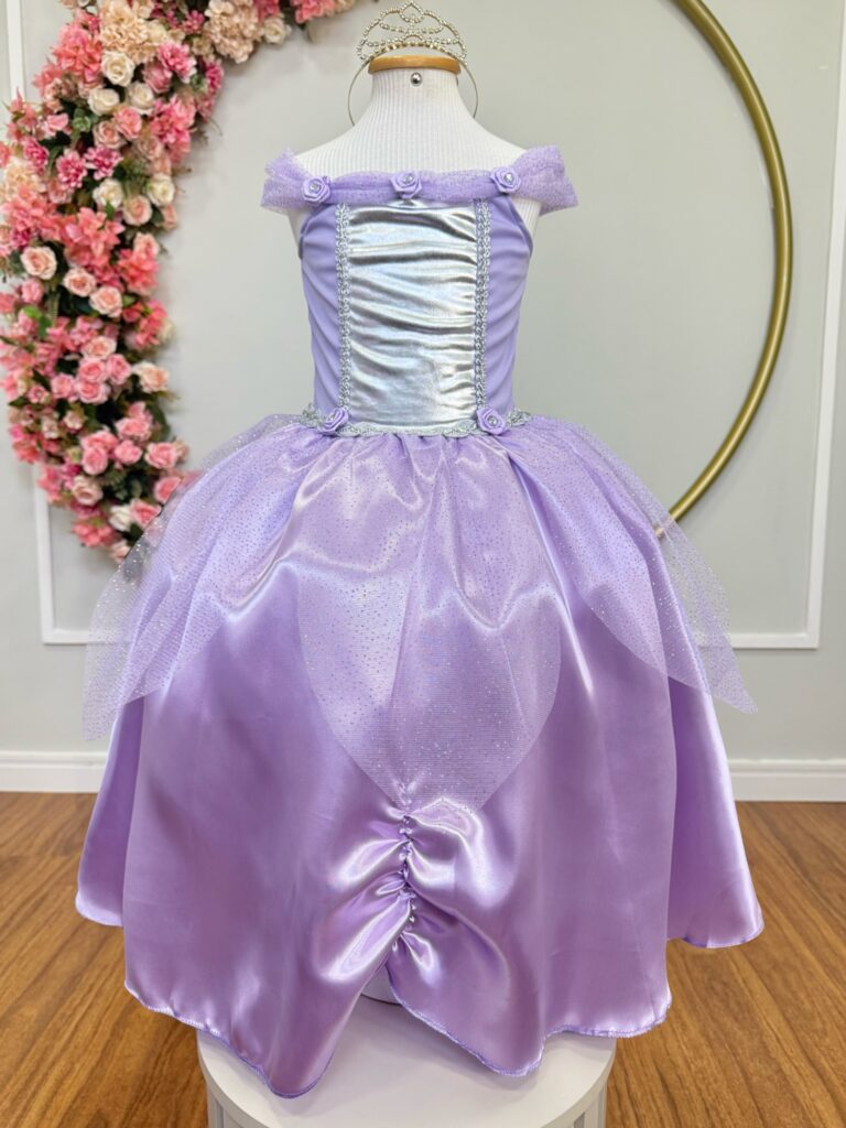 Fantasia Infantil Princesa com Luvas Cetim Helanca e Tule