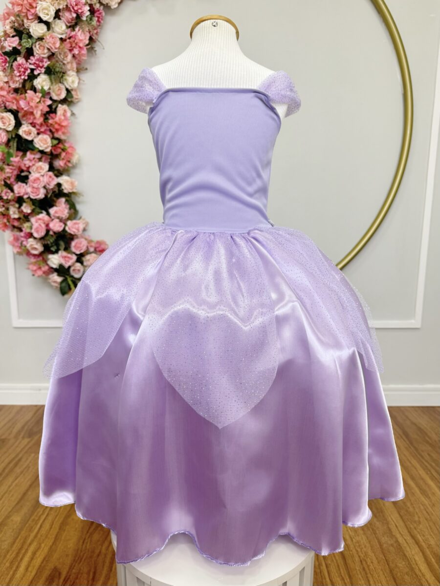 Fantasia Infantil Princesa com Luvas Cetim Helanca e Tule