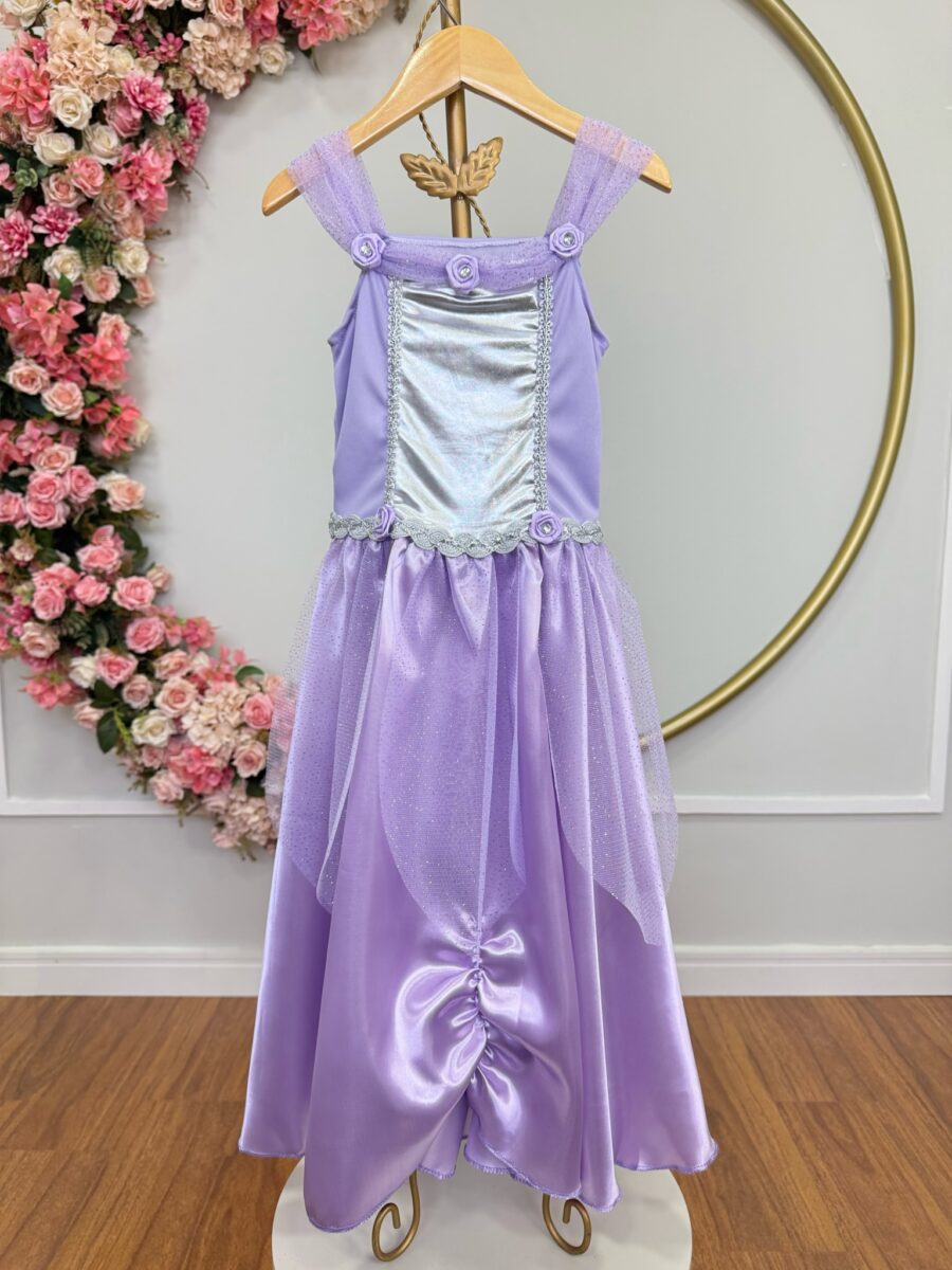 Fantasia Infantil Princesa com Luvas Cetim Helanca e Tule