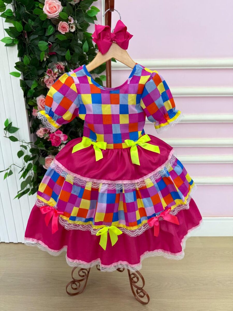 Vestido Junino Infantil Mimadine Amora Rosa