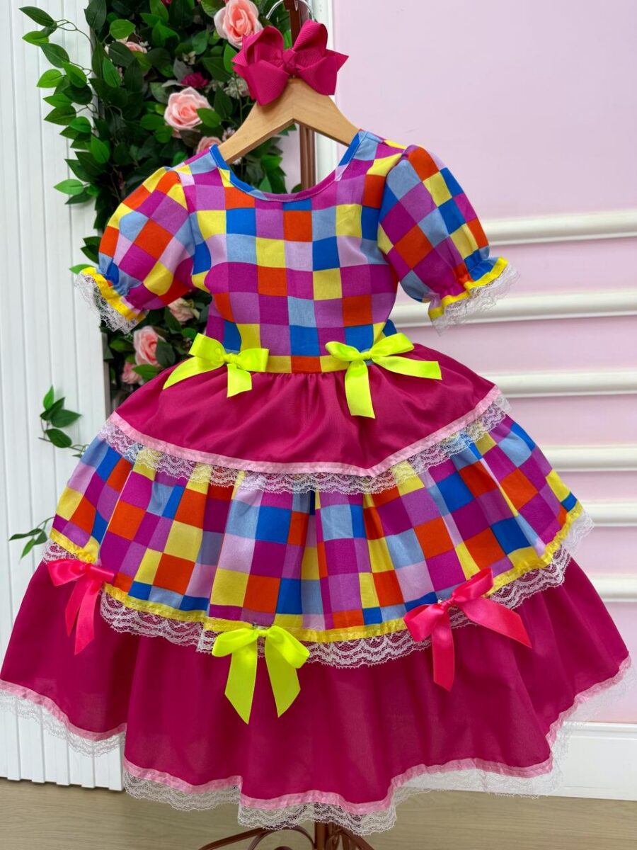Vestido Junino Infantil Mimadine Amora Rosa