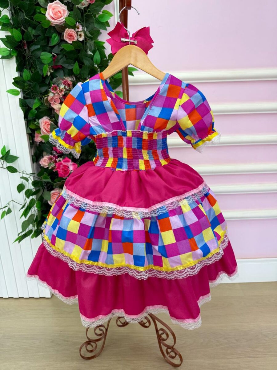 Vestido Junino Infantil Mimadine Amora Rosa