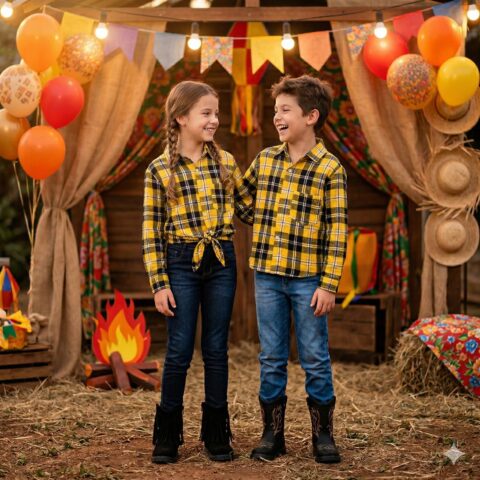Camisa Flanelada Xadrez Junina Infantil Rian Amarela