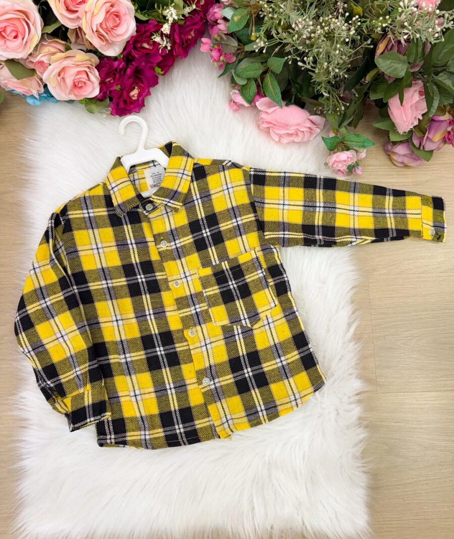 Camisa Flanelada Xadrez Junina Infantil Rian Amarela