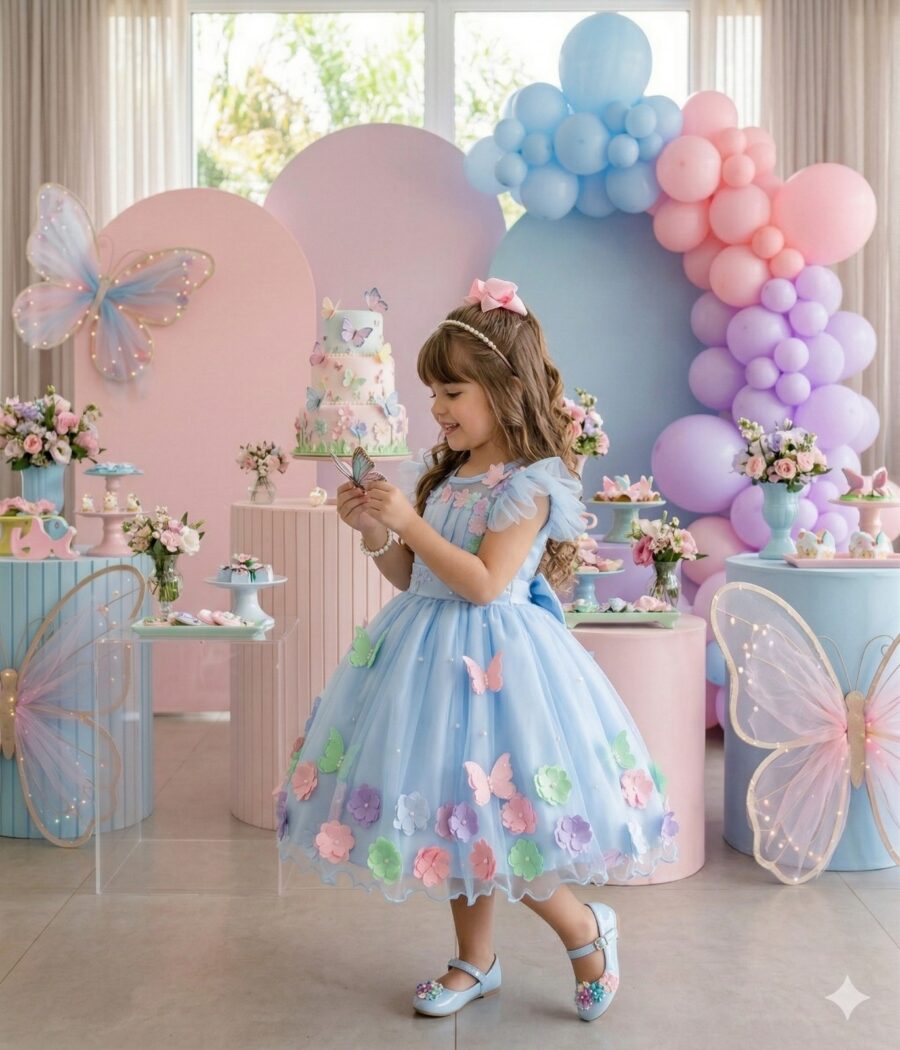 Vestido Infantil Marie Isis Jardim Encantado Azul