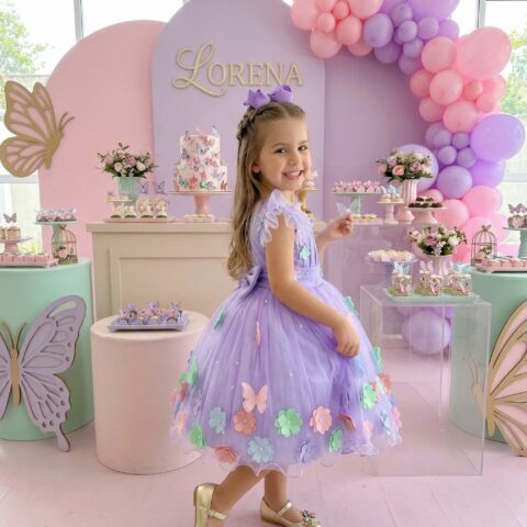 Vestido Infantil Marie Isis Jardim Encantado Lilás