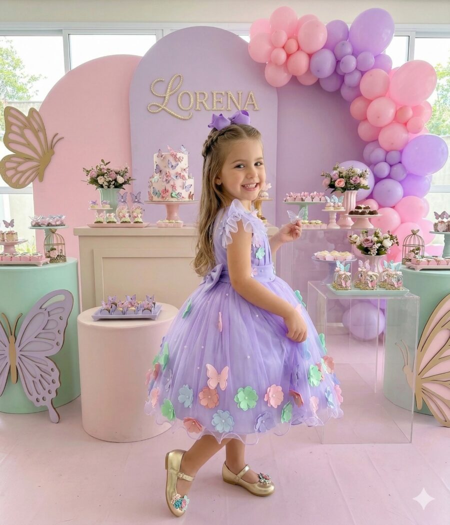 Vestido Infantil Marie Isis Jardim Encantado Lilás