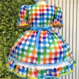 Vestido Junino Infantil Caipira Xadrez Azul Colorido