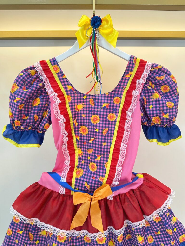 Fantasia Junina Adulto Vestido Arraiá Lilás Xadrez