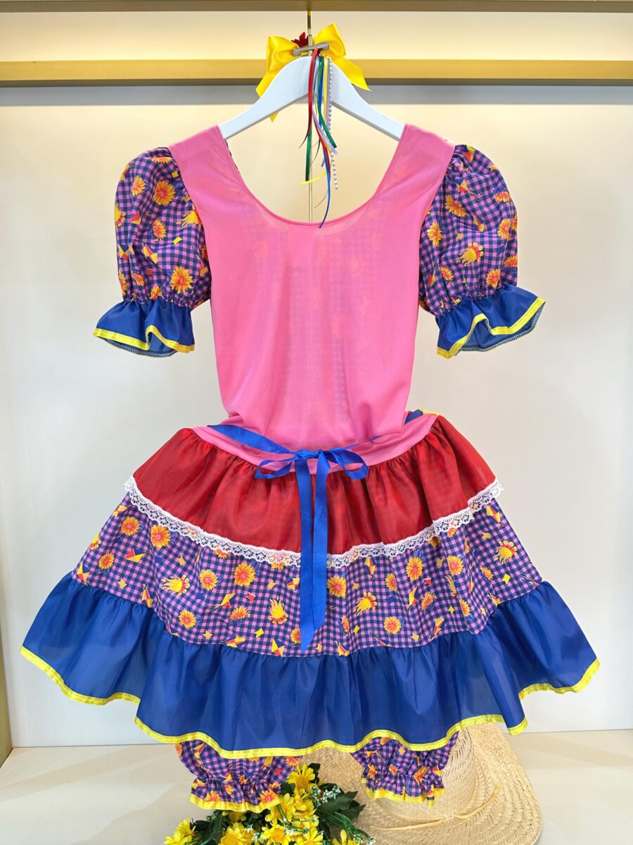 Fantasia Junina Adulto Vestido Arraiá Lilás Xadrez