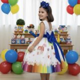 Vestido Infantil Branco Aquarela Formatura Festa 4 ao 18