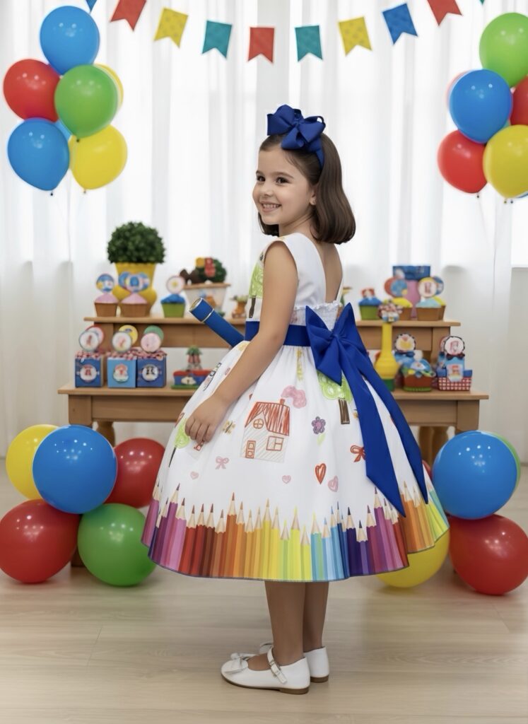 Vestido Infantil Branco Aquarela Formatura Festa 4 ao 18
