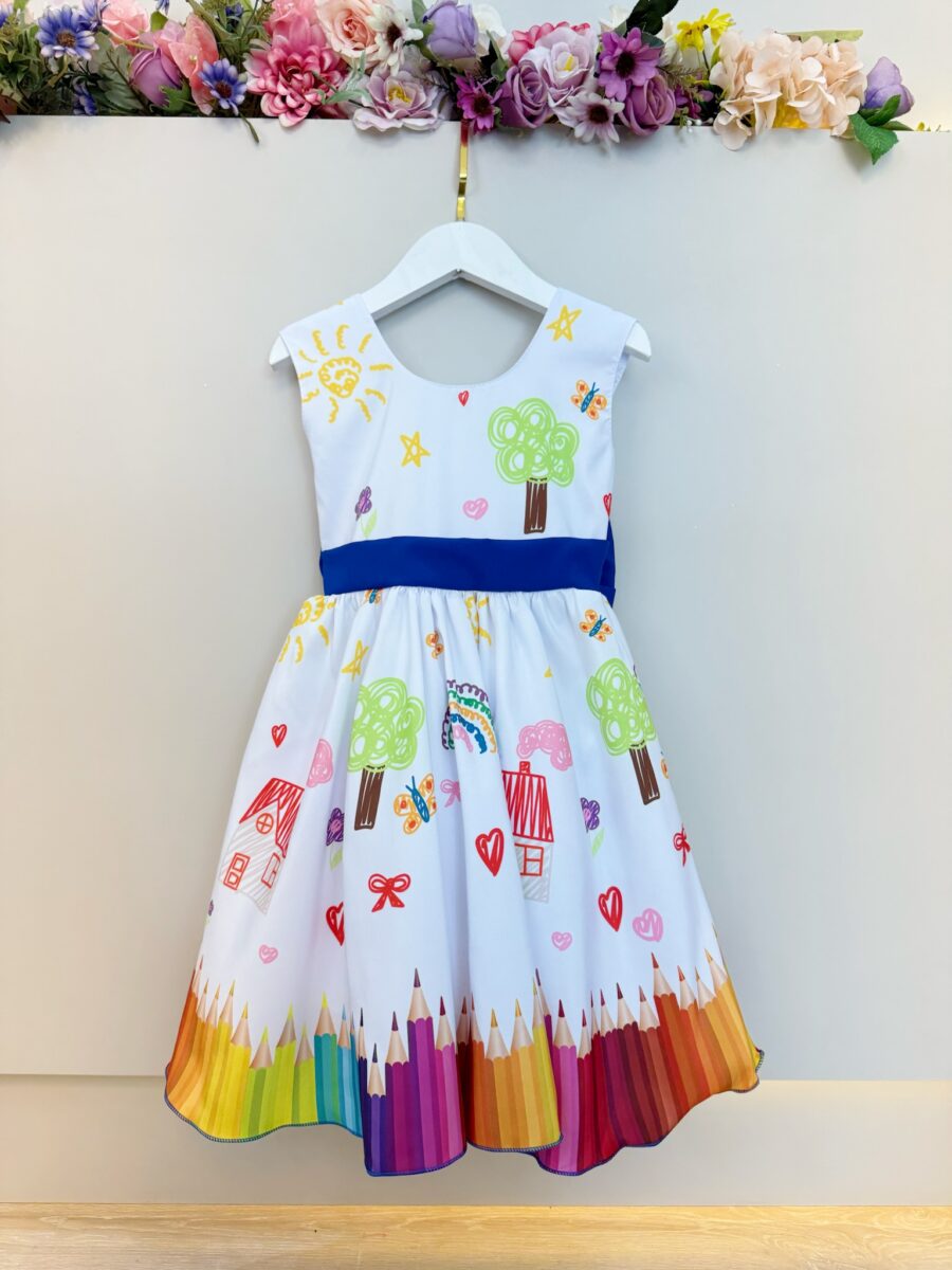 Vestido Infantil Branco Aquarela Formatura Festa 4 ao 18