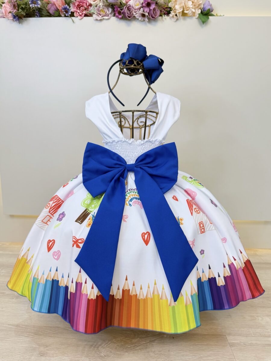Vestido Infantil Branco Aquarela Formatura Festa 4 ao 18