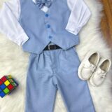 Conjunto Social Infantil Camisa Calça Colete Gravata Azul