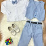 Conjunto Social Infantil Camisa Calça Colete Gravata Azul