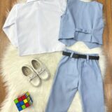 Conjunto Social Infantil Camisa Calça Colete Gravata Azul