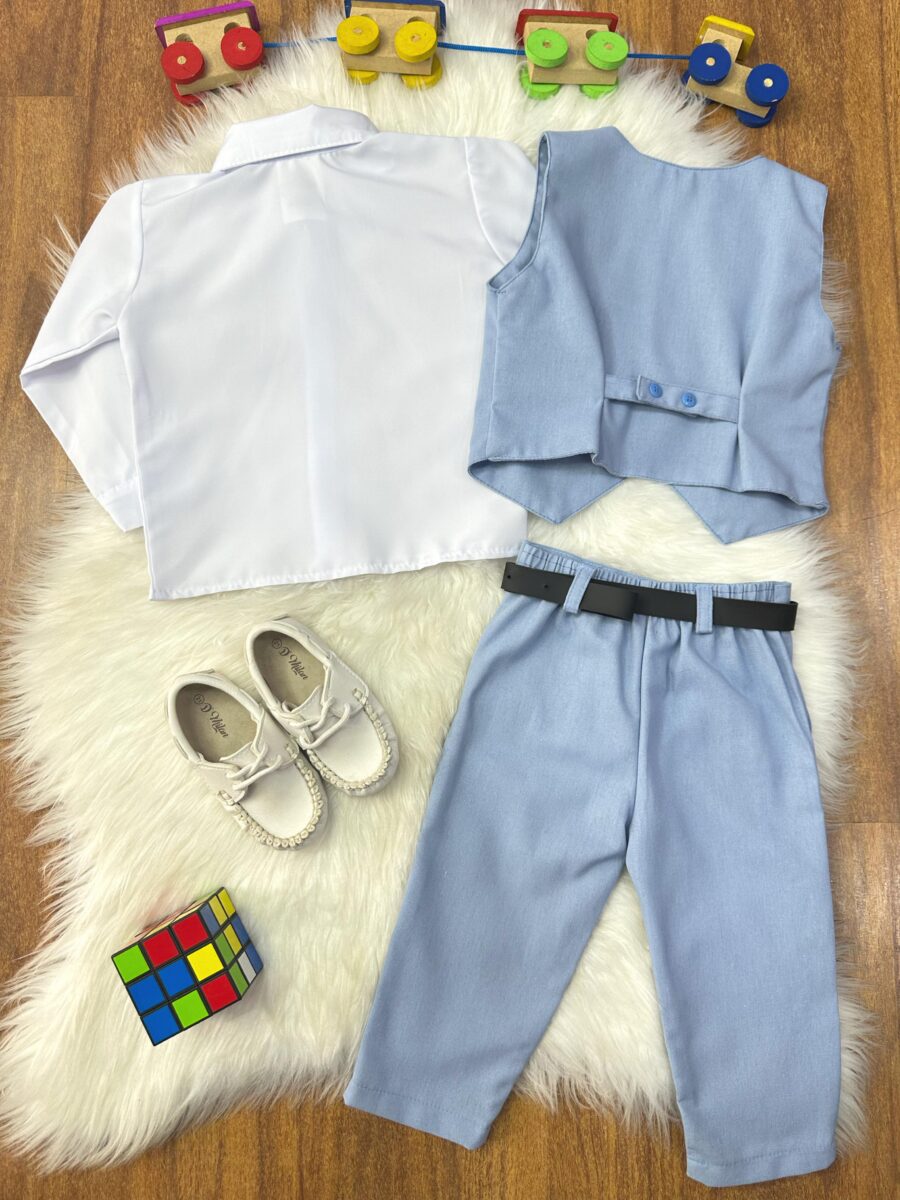 Conjunto Social Infantil Camisa Calça Colete Gravata Azul