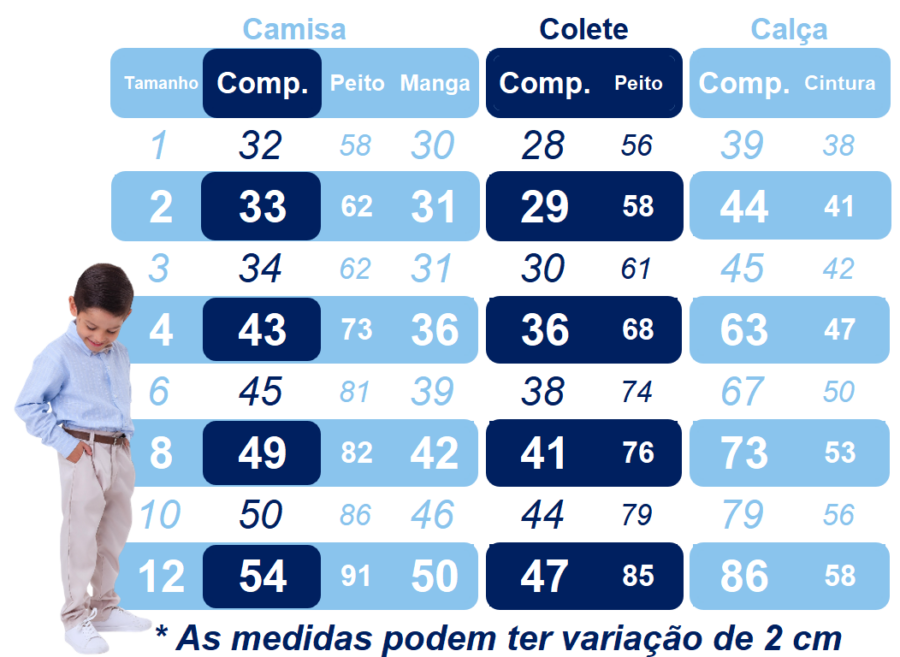 Conjunto Social Infantil Camisa Calça Colete Gravata Azul
