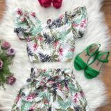 Conjunto Infantil Cropped e Saia Florida Colorida Casual