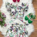 Conjunto Infantil Cropped e Saia Florida Colorida Casual