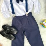 Conjunto Social Infantil Pajem Calça Suspensório Azul Escuro