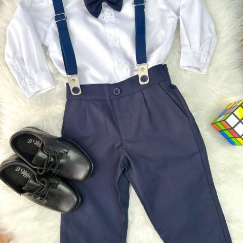 Conjunto Social Infantil Pajem Calça Suspensório Azul Escuro