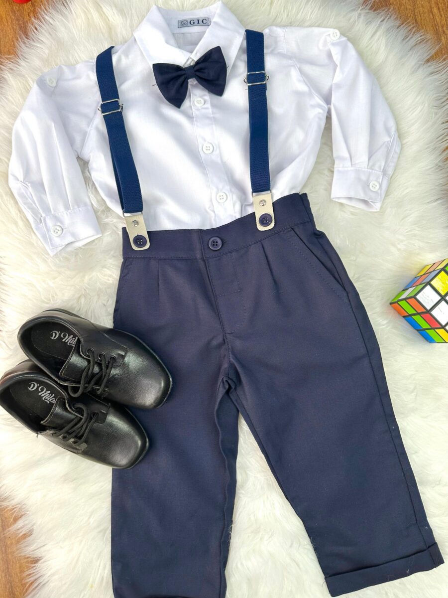 Conjunto Social Infantil Pajem Calça Suspensório Azul Escuro