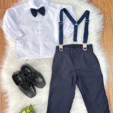 Conjunto Social Infantil Pajem Calça Suspensório Azul Escuro