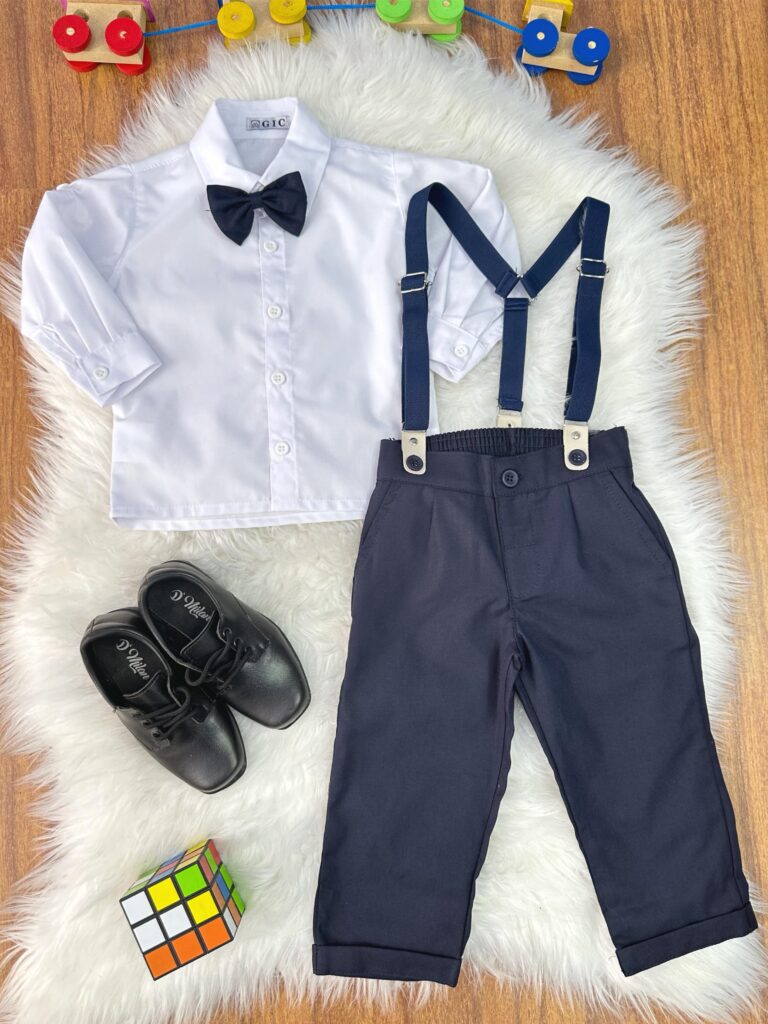 Conjunto Social Infantil Pajem Calça Suspensório Azul Escuro