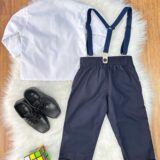 Conjunto Social Infantil Pajem Calça Suspensório Azul Escuro