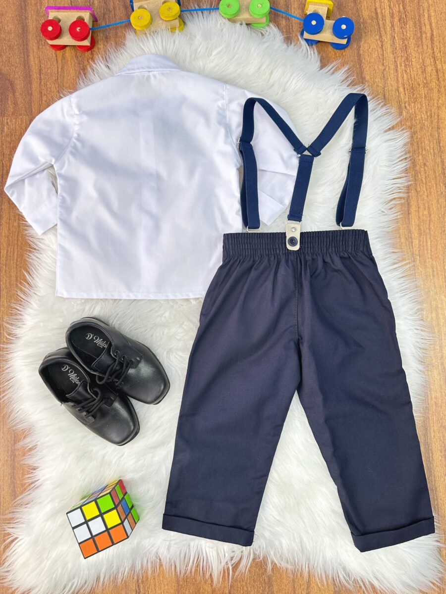 Conjunto Social Infantil Pajem Calça Suspensório Azul Escuro