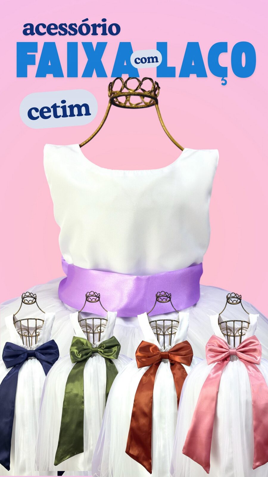 Faixa de Cetim com Laço Ajustável para Vestido Cartela 1