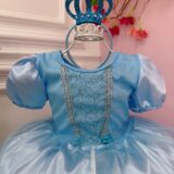 Fantasia Infantil Princesa Azul com Tiara e Luva Organza