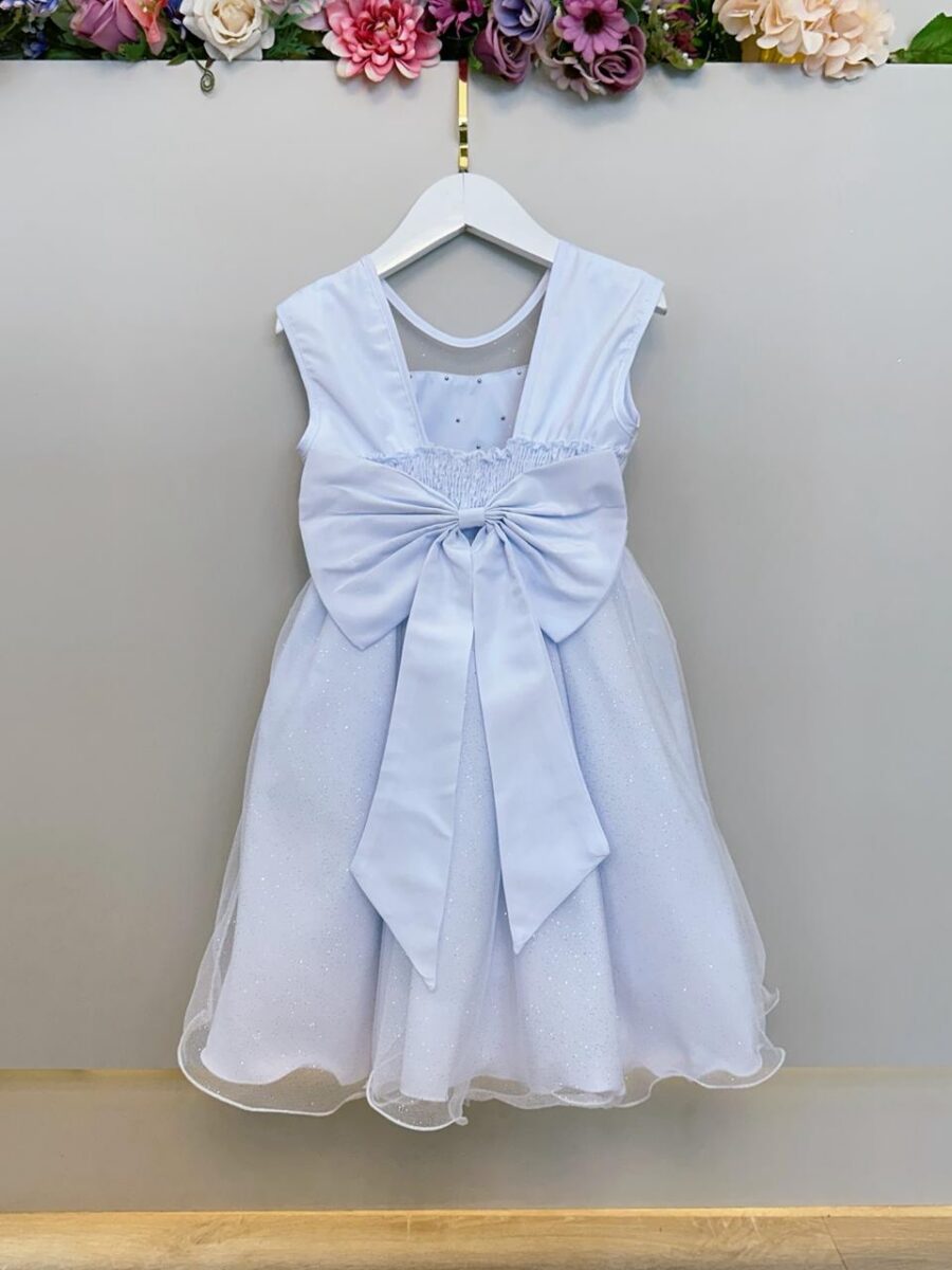 Vestido Infantil Branco Pérolas e Saia Glitter Daminha