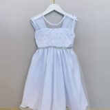 Vestido Infantil Branco Pérolas e Saia Glitter Daminha