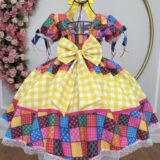 Vestido Junino Infantil Caipira Xadrez Colorido Coração