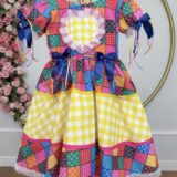 Vestido Junino Infantil Caipira Xadrez Colorido Coração