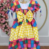Vestido Junino Infantil Caipira Xadrez Colorido Coração