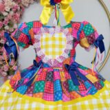 Vestido Junino Infantil Caipira Xadrez Colorido Coração